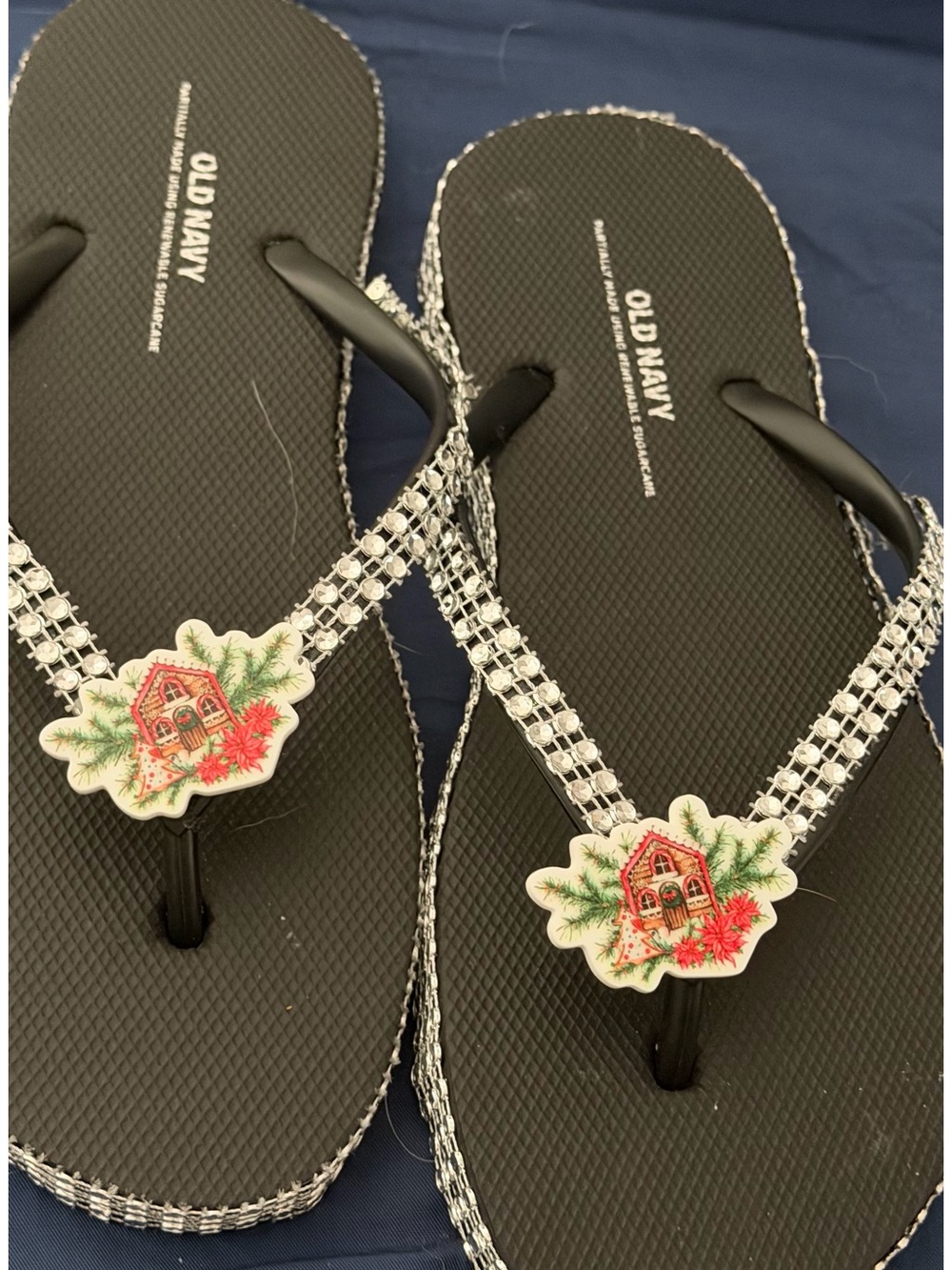 Black Rhinestone Flip-Flop Sandals